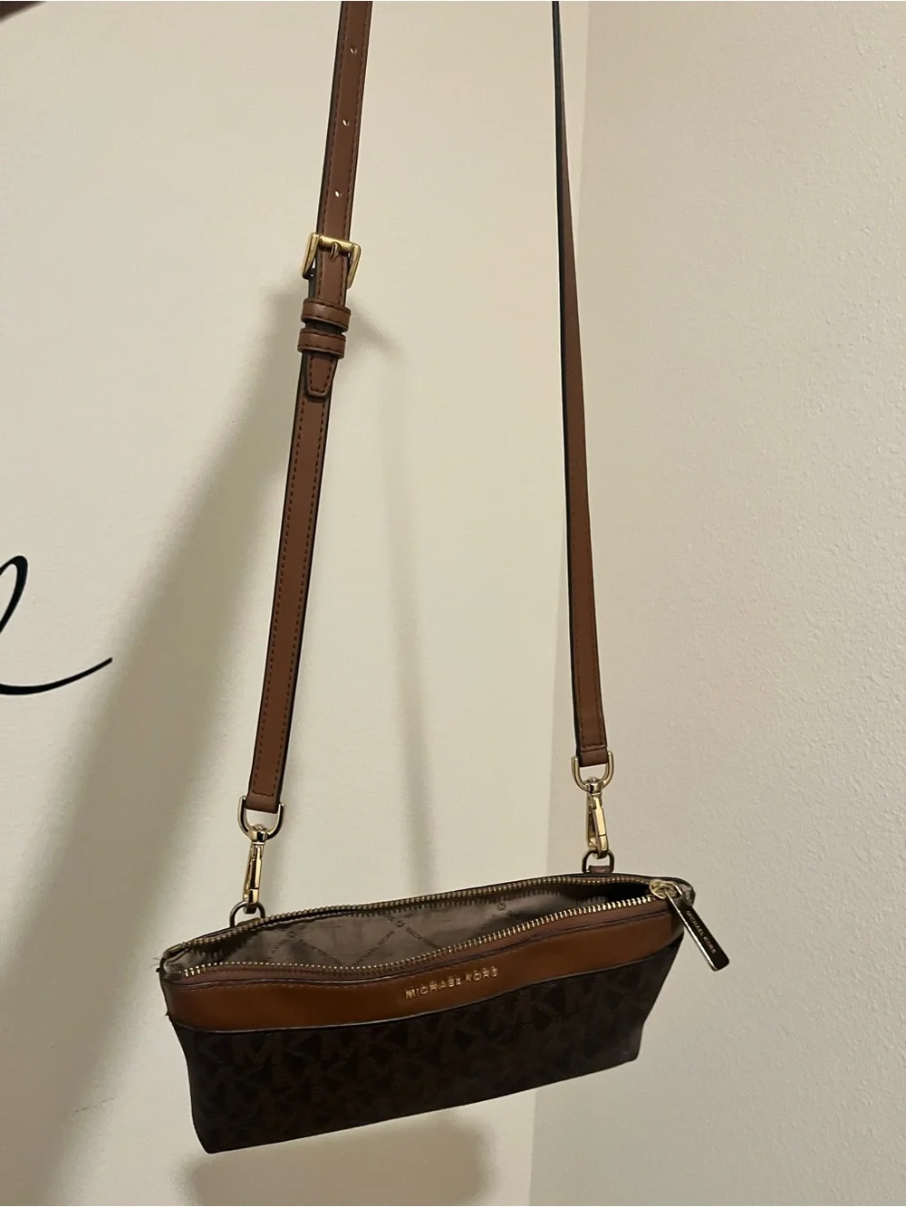 Michael Kors Brown and Tan Logo Crossbody Bag